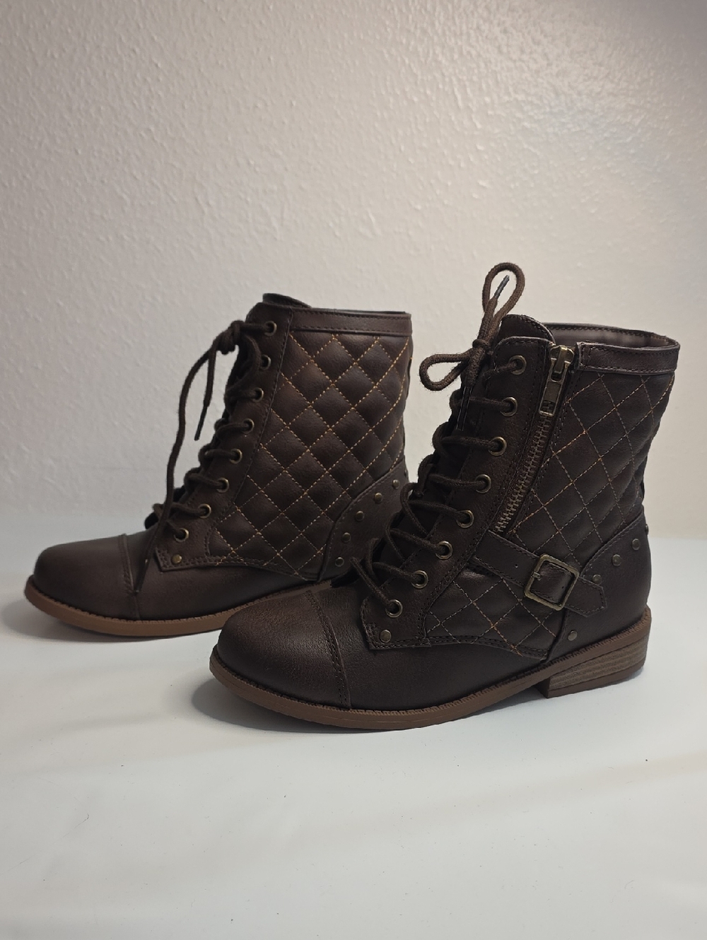 Roebuck & Co. Zoey Lace Up Ankle Studded Stacked Heel Boots Childs 4 Nwob